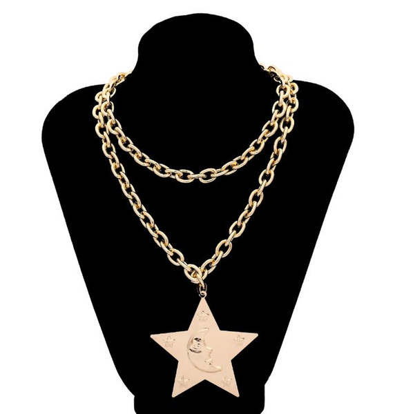 Geometric pendant punk exaggerated Necklace sweater chain personality metal Pentagon Necklace woman