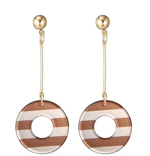 Temperament stripe round long acrylic Baitao fashion earrings earrings geometric mixed color Earrings