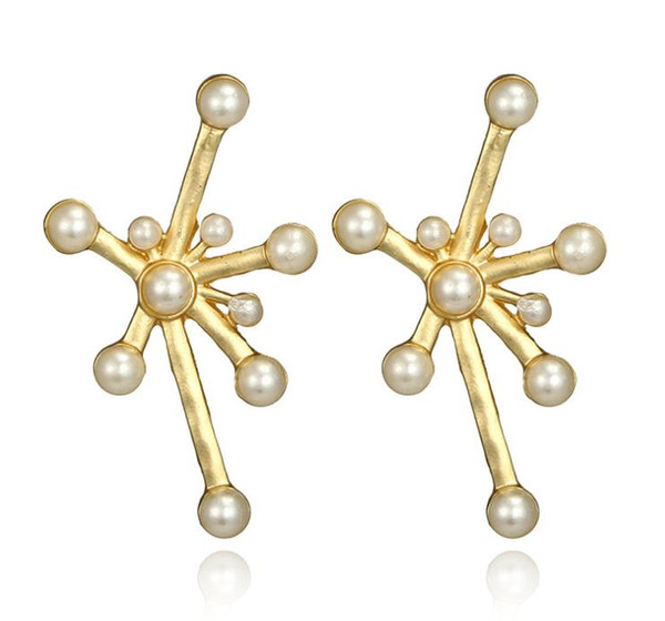 Fashionable European and American Creative Pearl Embedded Tree Branch Alloy Earrings