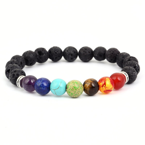 Women Men Natural Lava Rock Beads Chakra Bracelets Healing Energy Stone Meditation Mala Bracelet Fashion Essential Oil Diffuser Jewelry