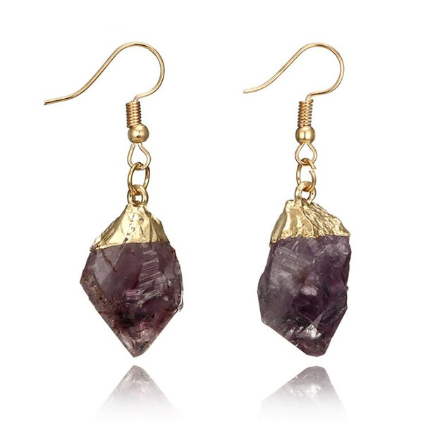 ew irregular natural stone Amethyst gold-plated earrings new style Dangle Drop Earrings