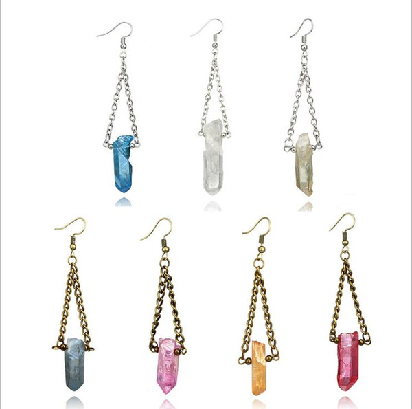 New Fashion Jewelry Women Colorful Winding Natural Stone Earring Geometric Gem Stone Ear Pendants Dangle Drop Earrings