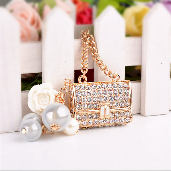 15x2.6x3.7cm Fashion Korean Creative Rhinestone Satchel Car Keychain Female Bag Pendant Key Chain Customized Counter VIP Gift Girl Charm