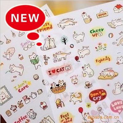 2019 Free ship as a lot!!Cute cat diary Sticker/ Decorative stickers /phone sticker Cat Diary Decoration Sticker Set / 6 Pieces