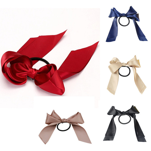 Hot Sale Women Tiara Satin Bow Tie Scrunch Hair Band Ribbon Scrunchie Ponytail Holder Rope Rings Hair Accessories for Girl