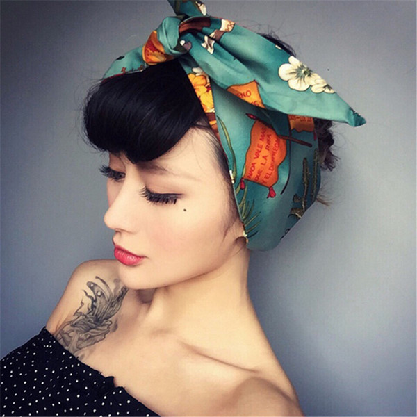 2018 New European and American Vintage Headwear American High Quality Printed Iron Wire Hair Band Face Bag Headscarf Wide Side Lovely Female