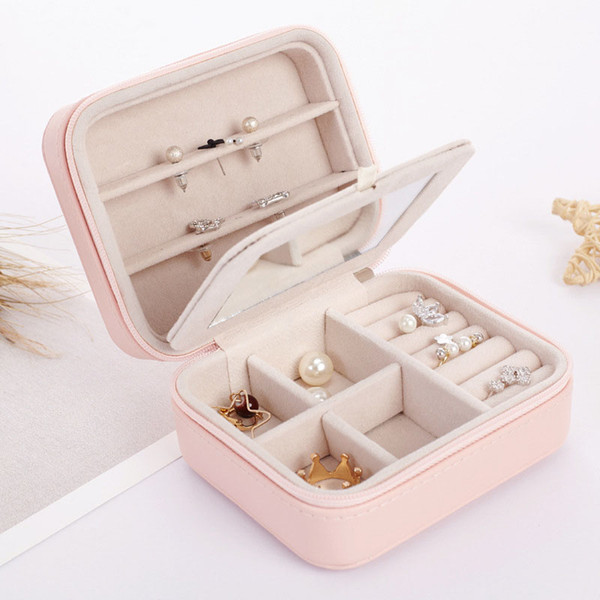 Women's Mini Stud Earrings Rings Jewelry Box Useful Makeup Organizer with Zipper Travel Portable Jewelry Box