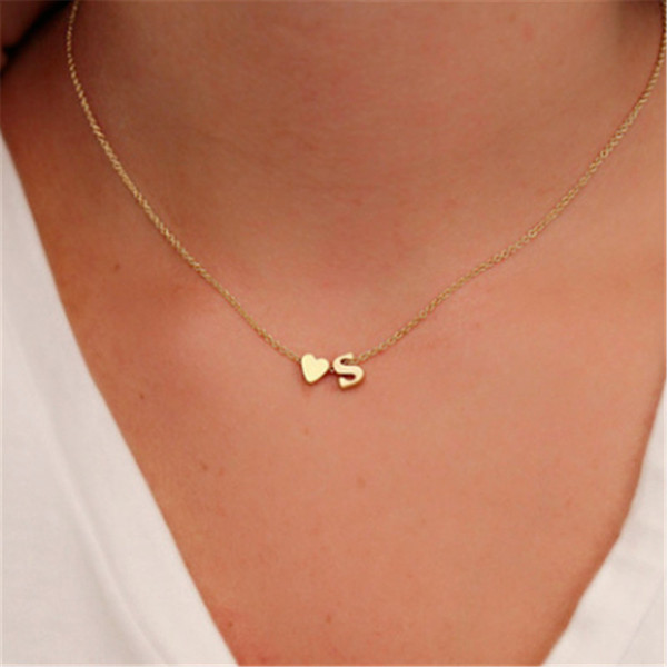 Fashion Tiny Dainty Heart Initial Necklace Personalized Letter Necklace Name Jewelry for Women Accessories Girlfriend Gift