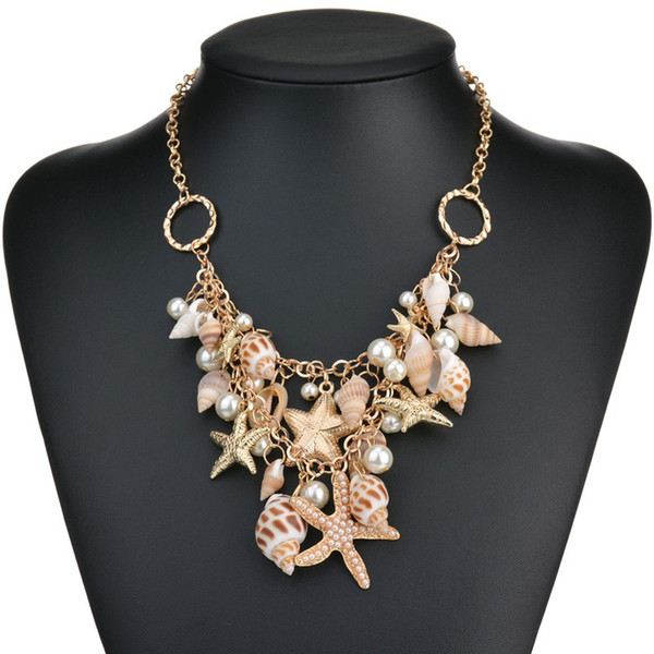 Hot Sale Bohemian Beach Summer Ladies Necklace Starfish Shell Pendant Nacklace and Charm Bracelet Jewelry Women's Clothing