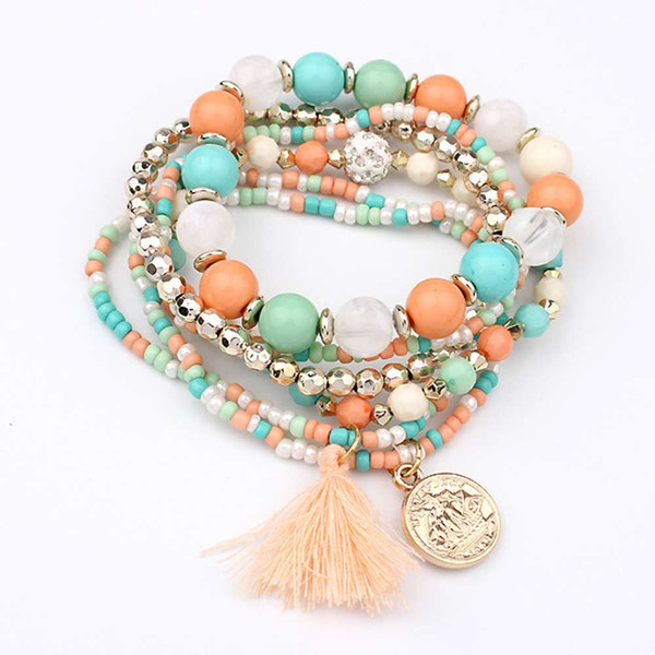 Women Fashion Bracelet Multilayer Beads Bangle Tassels Bracelets Beaded Tassel Bracelet Gift for Women Ladies