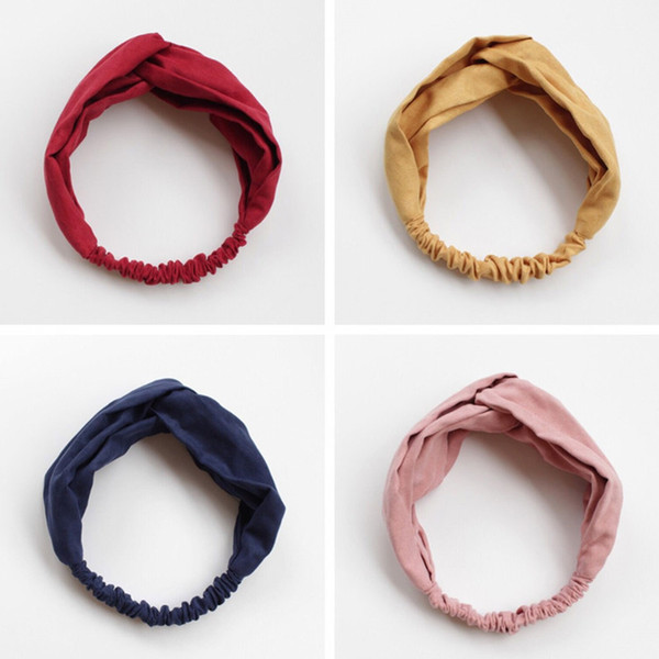 New Women Spring Suede Soft Solid Headbands Vintage Cross Knot Elastic Hairbands Bandanas Girls Hair Bands Hair Accessories