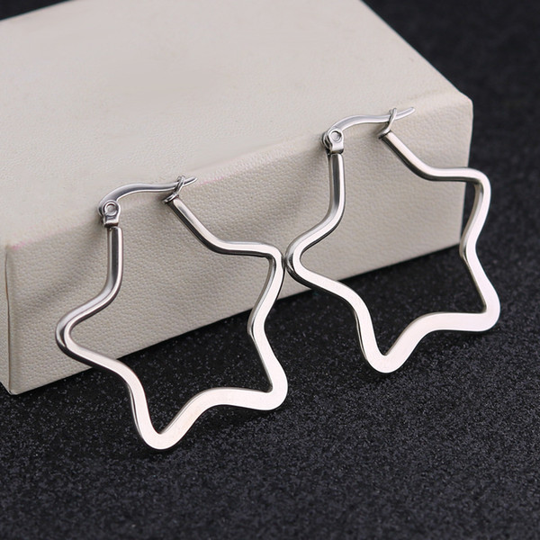 Doreen Box Fashion Hollow Five-pointed Star Flattened Big Ear Ring Stainless Steel Geometric Stars Simple Women Earrings