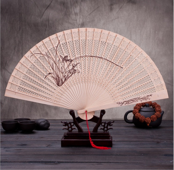 Chinese style antique lady fragrant wood folding fan