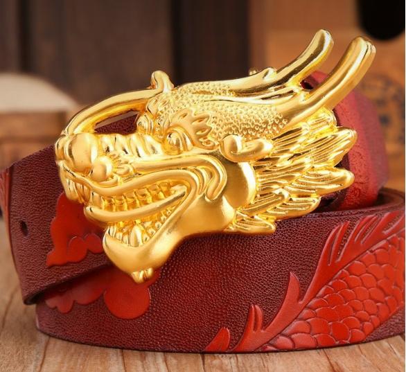 2018 new leather faucet belt men's personality animal faucet fashion smooth buckle Chinese style belt youth trend belt