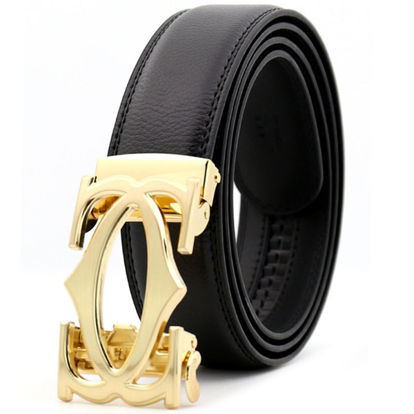 Male Genuine Leather Golden Automatic Buckle Belt High Quality Designer Luxury Brand Strap Waistband Man's Leather X Belt