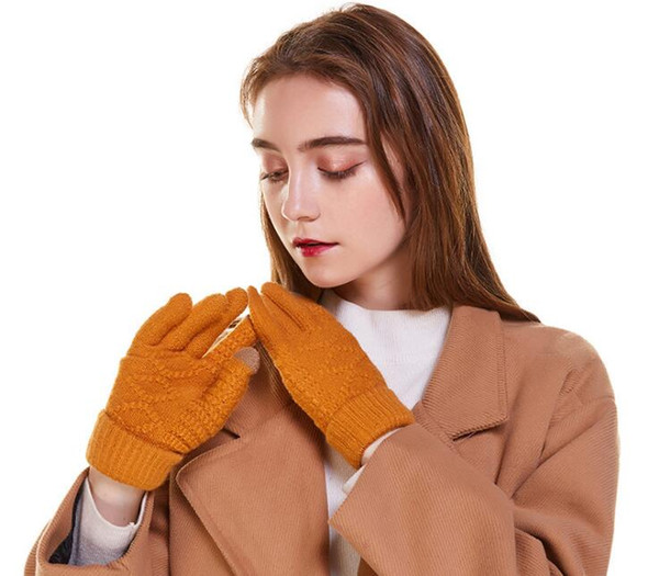Women Phone Touch Screen Gloves New Fashion Autumn Winter Warm Outdoor Five Fingers cashmere feel knit warm Cute Gloves Mittens Accessories