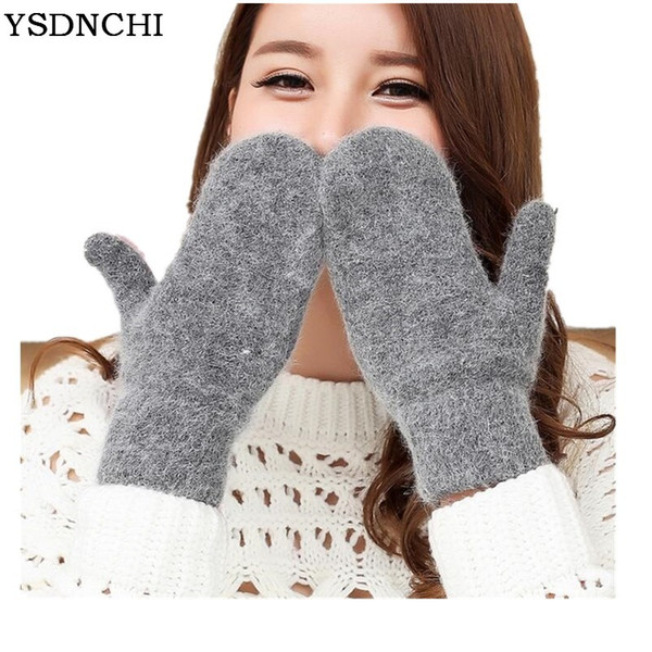 YSDNCHI Hot Sale Fashion Women Girl Winter Gloves Pure Color Rabbit Fur Mittens Soft Warm Candy Color Double Layer Female Gloves