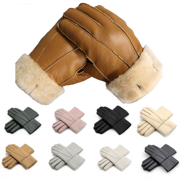 Unisex Thicken Fleece Fur Mittens Women Cashmere Windproof Gloves Winter Leather Wool Gloves Men Full Finger Handschoenen