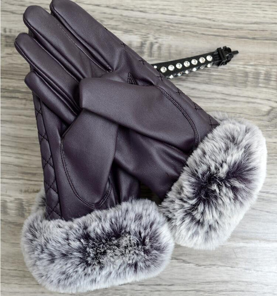 Autumn and Winter ladies touch screen gloves windproof leather warm plus velvet PU leather gloves Five Fingers Gloves 006