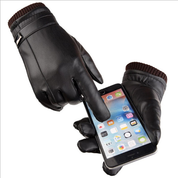 Warm Winter Glove Imitation Leather Cashmere Touch Screen Black Five Fingers Gloves Outdoor Sports Breathable Bike Mittens