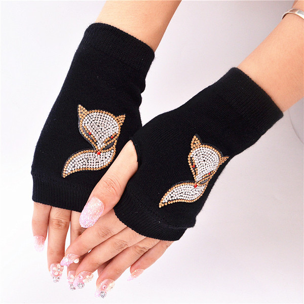 Wholesale- Winter Half Finger Gloves for Women Men Fashion Knitting Warm Glove Students Drill Rivet Punk Hip Hop Cool Sailor Dance Mittens