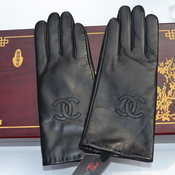 Quality brand leather gloves winter women's high-end fashion small sheep skin and plush warm brand gloves wholesale