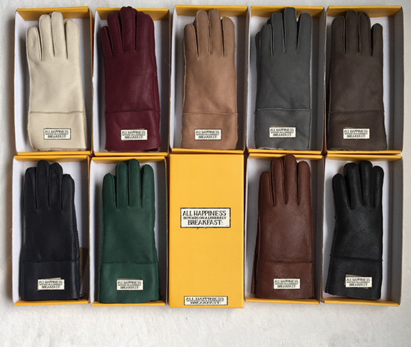 2018 Women Sheepskin Gloves Brand Designer Fur Leather Five Fingers Gloves Winter Outdoor Warm Mittens Windproof Multi Color Choose