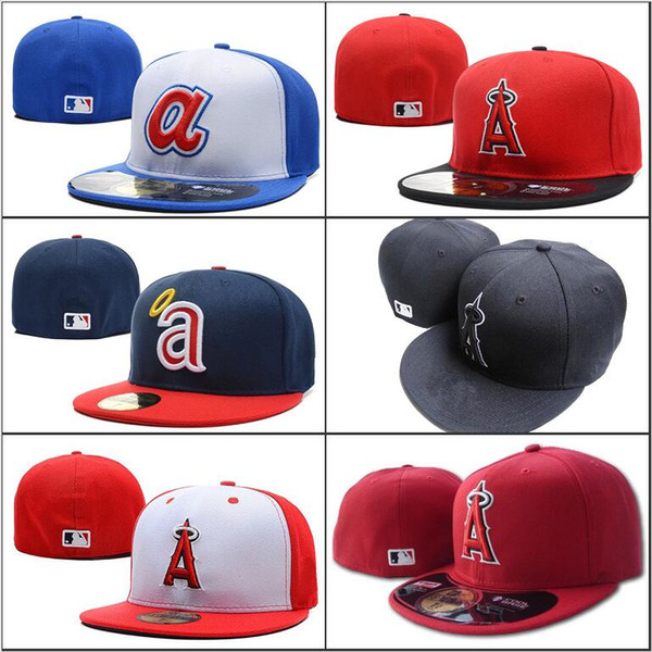 2018 New Men's Angels Red Color fitted hat flat Brim embroiered A letter team logo fans baseball Hats size angels full closed Chapeu brands