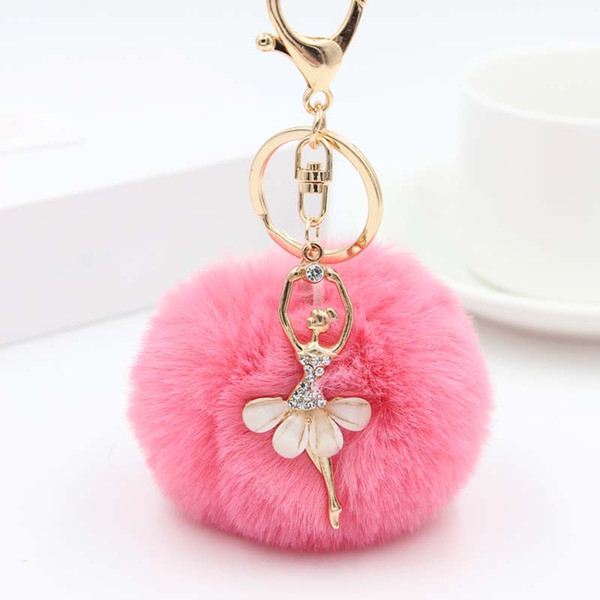 Girl Women Fur Ball Rhinestone Ballerina Keychain Ballet Dancing Girl Handbag Accessories Car Key Chain For Bag 20pcs