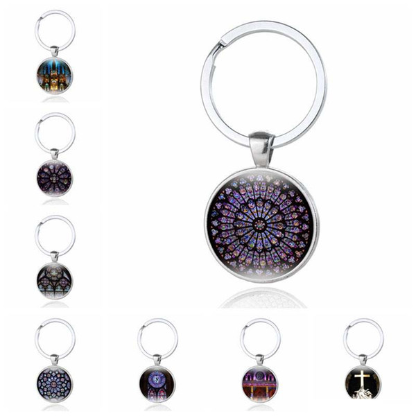 Notre Dame de Paris Keychain Stained Glass Art Keyrings Catholic Christian Gothic Jewelry Charm Keys accesorias llavero Wholesale