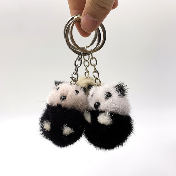 2019 Genuine lovely mink fur mini fur red panda key chain pendant bag mobile phone pendant car accessory gift girl