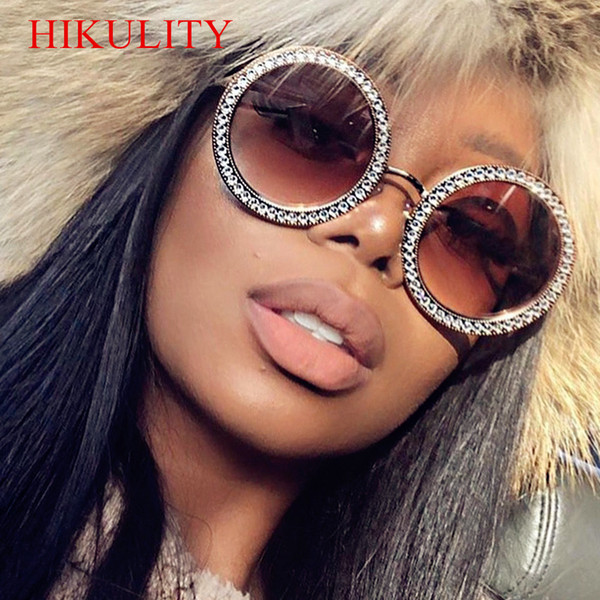Diamond Round Sunglasses Women 2018 Luxury Brand Crystal Sunglasses Female Alloy Clear Pink Eyewear Gemstone Shades Oculos