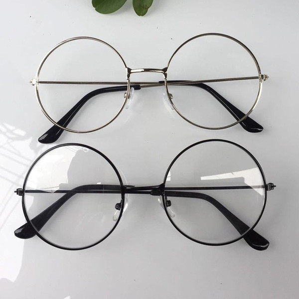 2018 New man Woman Retro Large Round Glasses Transparent Metal eyeglass frame Black Silver Gold spectacles Eyeglasses 4 Colors