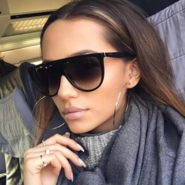 Brand Designer Women Retro Flat Top Sunglasses Vintage Acetate Shaded Lens Thin Shadow Glasses Men Oculos De Sol 744M