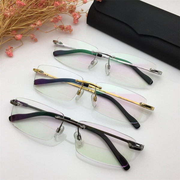 2019 Luxury Designer Glasses Famous Men Rimless Eyeglasses High Quality Titanium Rectangle Eyewear for Business Leisure with Retail Box