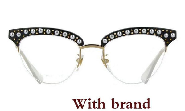 fashion women designer optical glasses 0213half frame charming cat eye frame with pearl and rivets clear lens top quality