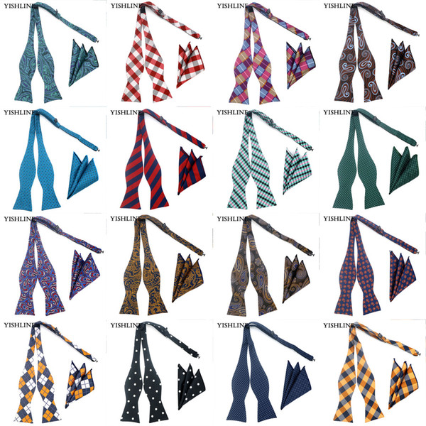 GHL 1-20C 100% Silk Self Tied Bow Tie Set Adjustable Bowtie Handkerchief Sets Paisley Hanky Butterfly Wedding Party