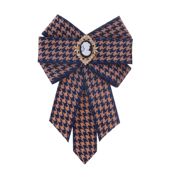 Solid Color Plaid Bow Tie Ladies Shirt Brooch Diamond Ribbon Bow