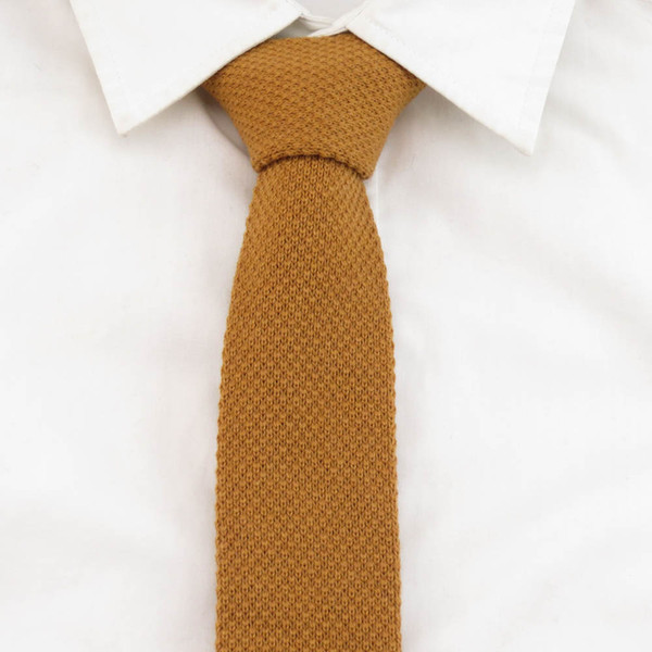 100% Wool neckti Men's golden yellow Necktie 5cm Solid Slim knitted Ties For Men leisure Party Accessories knit flat Gravata