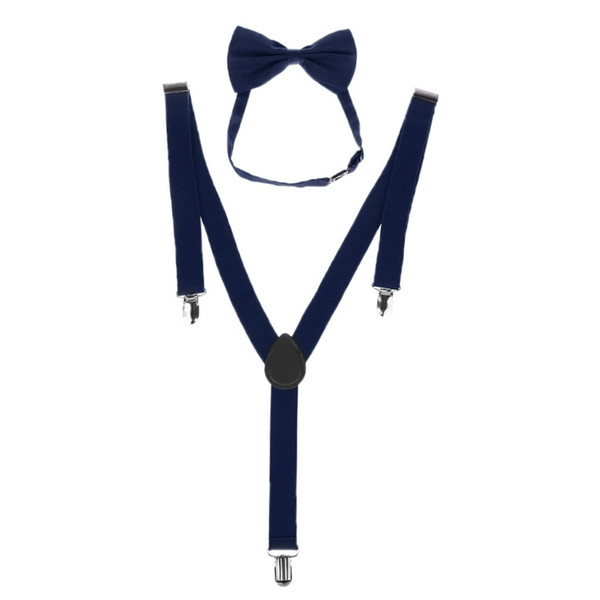 11 Colors Unisex Adjustable Y-Back Suspenders Bow Tie Set Clip-On Braces Elastic Wedding