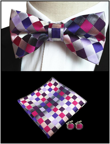 Check Polka Dot Floral Bowtie Silk Party Wedding Business Men formal Self Bow Tie pocket square handkerchief Cufflinks set