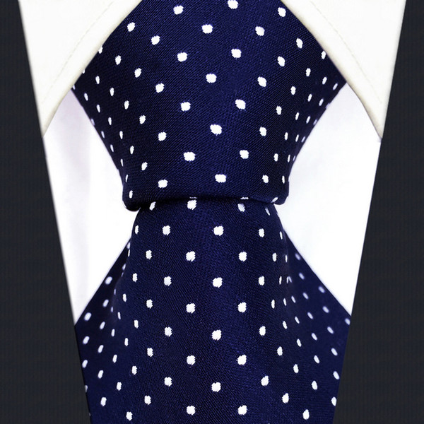 S6 Dots Navy Dark Blue White Fashion Mens Neckties Ties 100% Silk Extra Long Size Jacquard Woven
