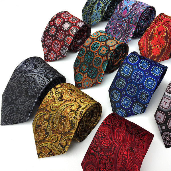 Mantieqingway Polyester Silk Striped & Paisley Neck Tie 8cm Skinny Neckties Wedding Business Ties for Men Gravatas Corbatas Gift