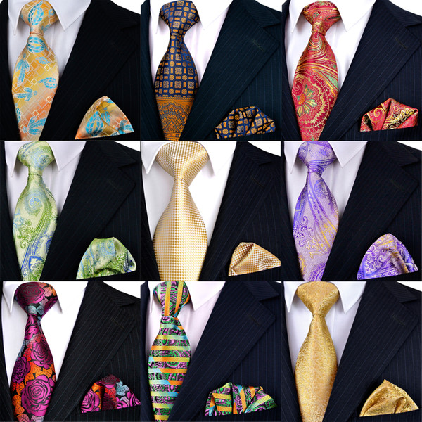 Tie Sets Pcs Wholesale Sale Handmade Mens Neckties Pocket Square 100% Silk Jacquard Woven Hanky Brand New Free Shipping New Arrival