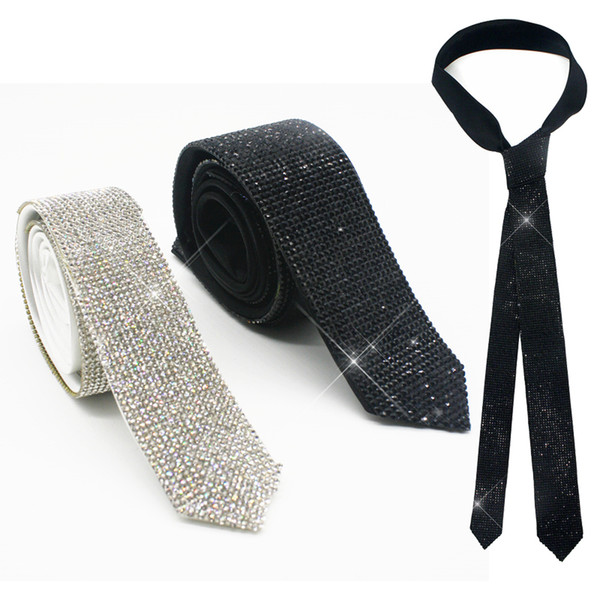 Rare Handmade Black Laser Crystal Rhinestone Necktie Necklace for Performace Wedding Party Prom
