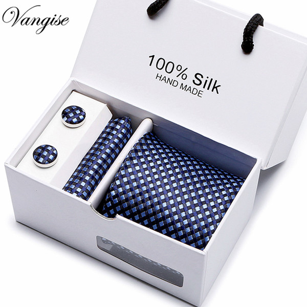 New Plaid men ties set Extra Long Size 145cm*8cm Necktie navy blue Paisley Silk Jacquard Woven Neck Tie Suit Wedding Party C19011001