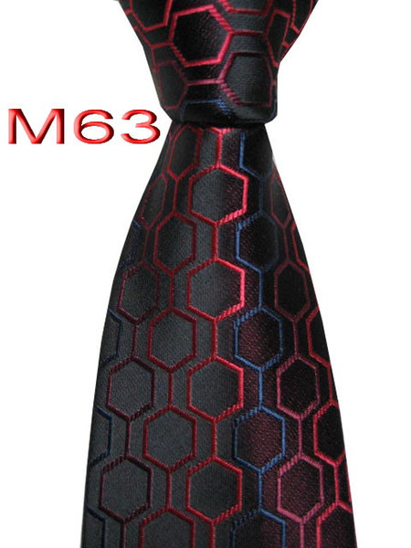 Classical 100% JACQUARD WOVEN HANDMADE Mens Unique Geometric Design Black/Red color Men silk Tie Necktie M63