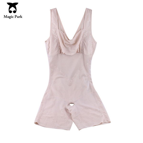 MagicPark M-XXL Waist Abdomen Thigh Control Shapers Bodysuits Thin Soft Widen Straps Body Shaper Overbust Crotchless Shapewear