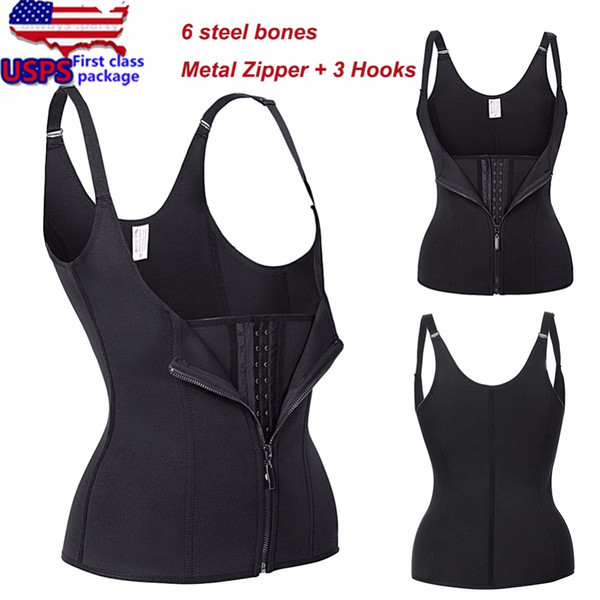 Wholesale- Adjustable Strap Waist Trainer Vest Corset Women METAL Zipper With 3Hooks Body Shaper Waist Cincher Tummy Control Corset