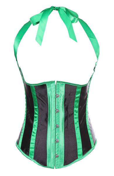 Green Stripe Satin Waistcoat Style Underbust Corset Basques Bodyshaper Bustier Corset